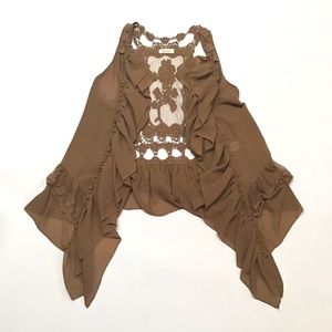 Faveur Lace & Ruffle Sleeveless Cardigan Vest